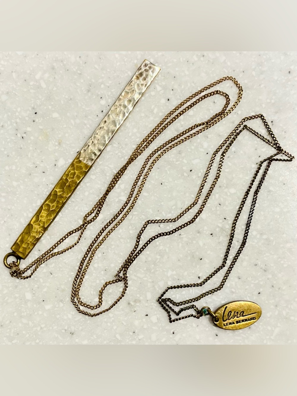 Lena Bernard Long Gold and Silver-Tone Bar Pendant Necklace